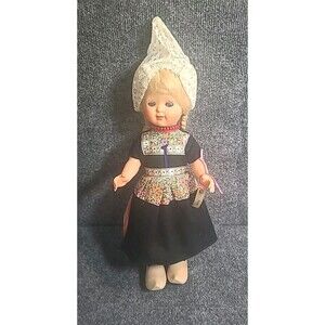 Vintage Holland Dutch Doll w/  Dress & Clogs, Eyes Open/Close 16" Made In Italy